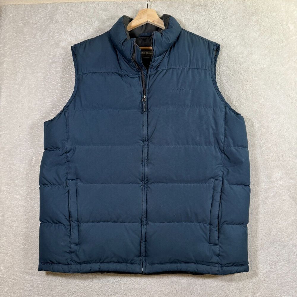 Eddie Bauer Puffer Vest Mens TL Navy Goose Down Sleeveless Pockets Full Zipper